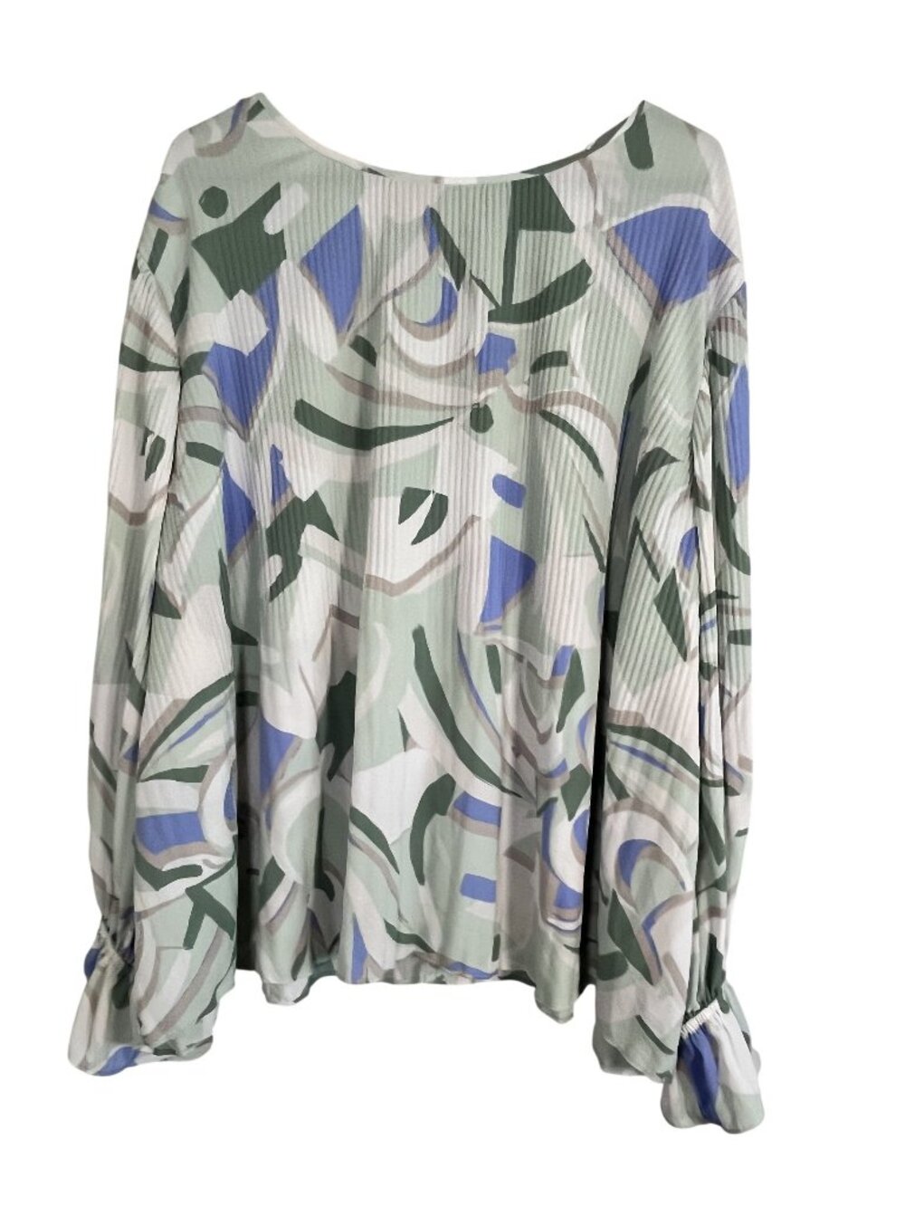 Colorful Abstract Crinkle Top Blue 2X Boho Indie Preppy Resort Flowy Chic Retro